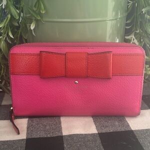 kate spade Pink Wallet with Red Bow Zip Around